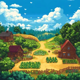 Quaint Pixel Farm with Rolling Hills