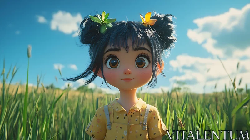 Animated Girl with Flowers in Hair AI Image