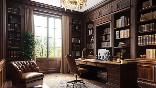 Classic Study Room with Bookshelves