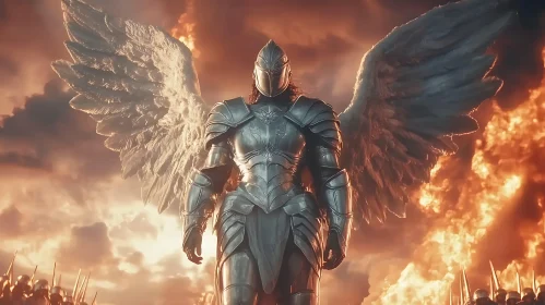 Winged Angel Warrior in Battle Stance