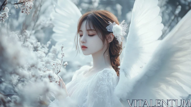 AI ART Winged Serenity: An Angel Among Flowers