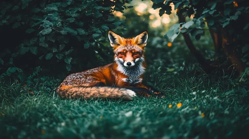 Resting Fox in Forest Glade