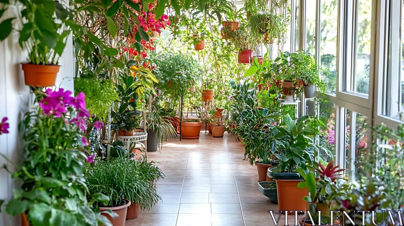 Lush Indoor Garden with Flowers AI Image