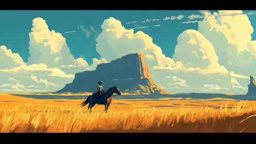 Lone Rider in the Golden Prairie