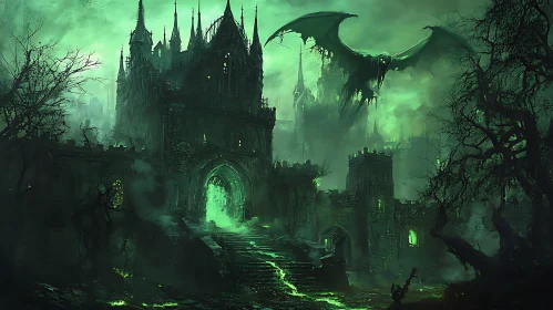 Dragon Over Gothic Castle