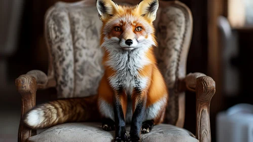 Fox Resting on Vintage Chair