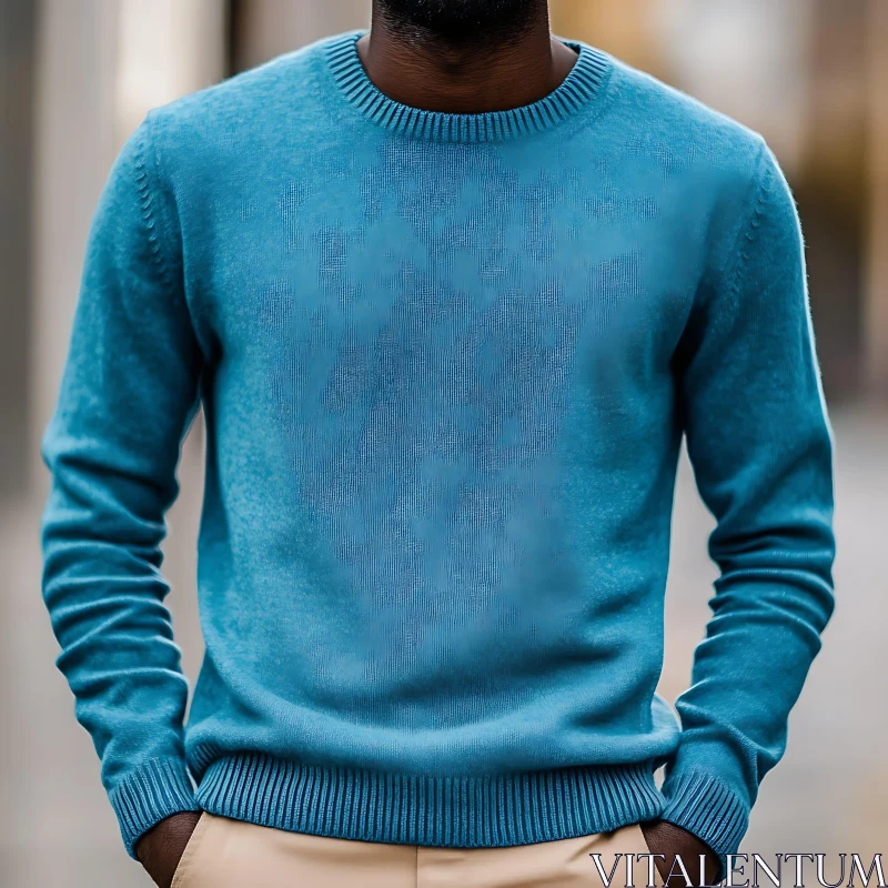 Menswear Blue Sweater Casual Fashion AI Image