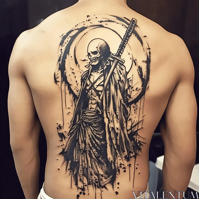 Samurai Skeleton Back Tattoo Art AI Image