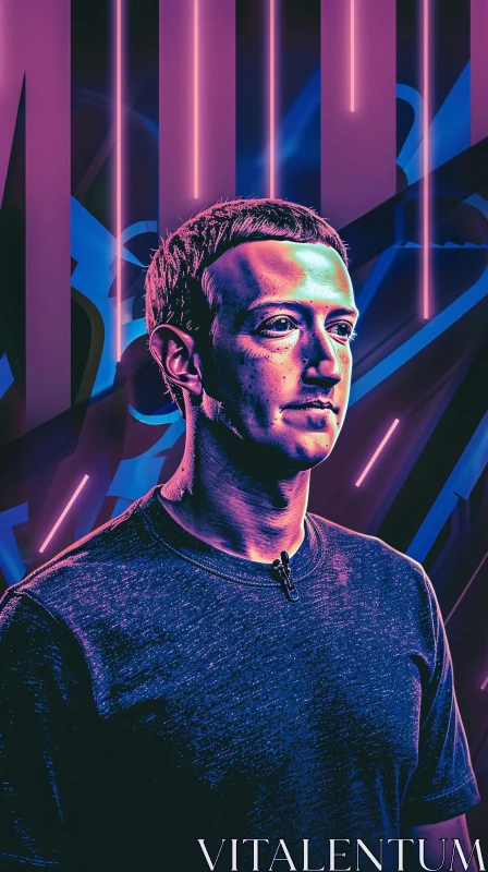 AI ART Vibrant Mark Zuckerberg Portrait with Neon Lights