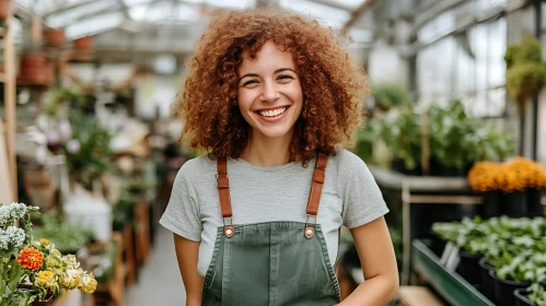 Smiling Woman in Greenhouse