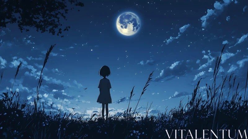 Stargazing Girl Under the Moon AI Image