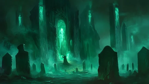 Mystical Graveyard with Spectral Apparition