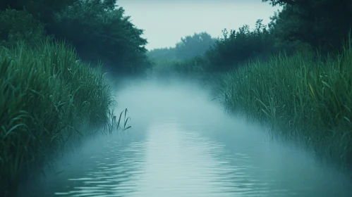 Misty Morning Over a Calm River