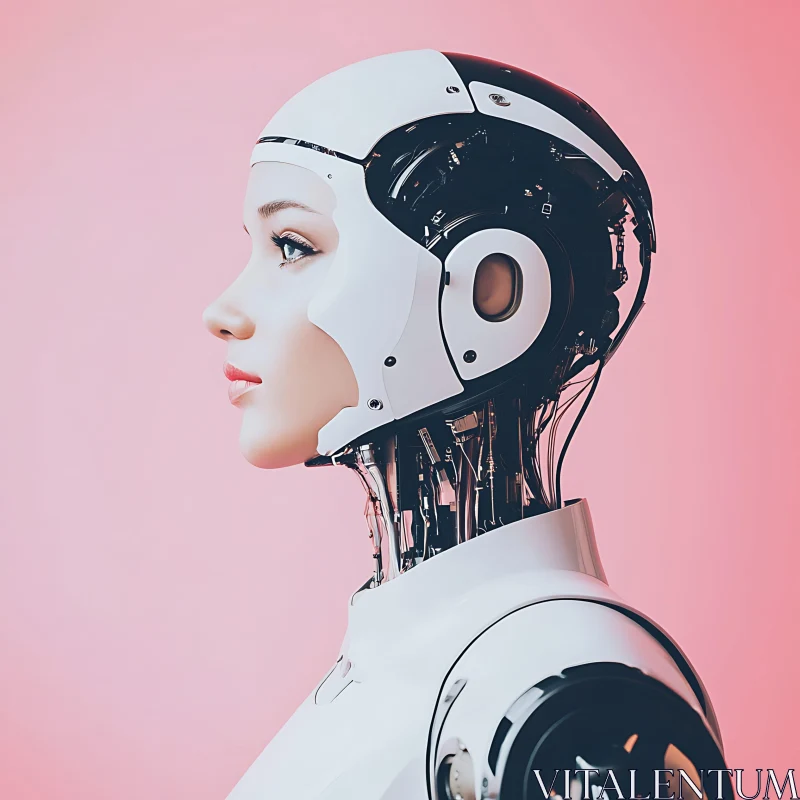 Modern Female Robot in Pink Setting AI Image