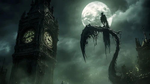 Dark Fantasy Clock Tower Under Moon