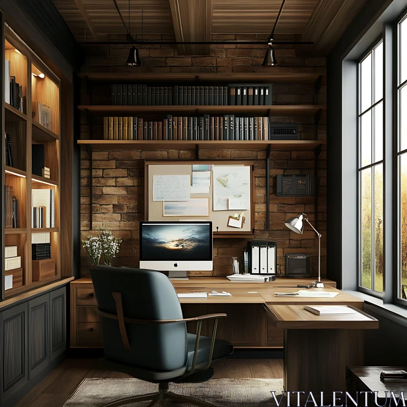 AI ART Rustic and Comfortable Home Office