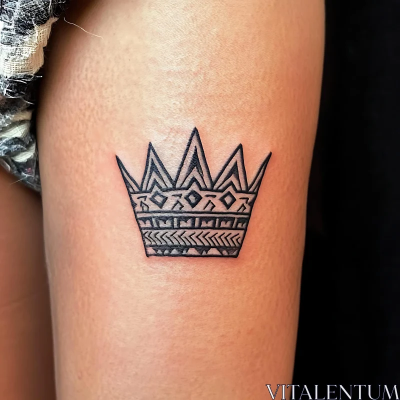 Black Ink Crown Tattoo with Patterns AI Image