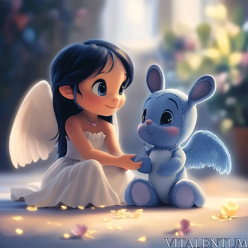 AI ART Cute Angel and Bunny Toy