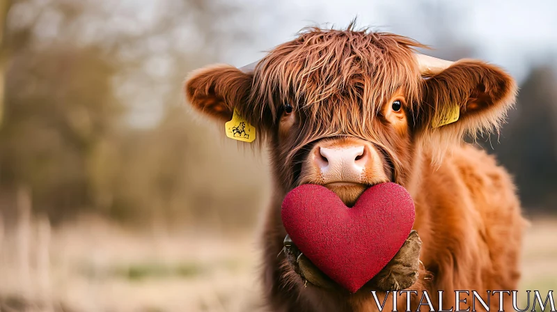 Fluffy Cow with Heart of Love AI Image