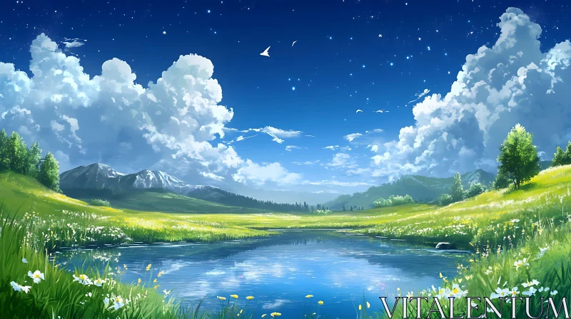 AI ART Scenic Lake and Meadow View