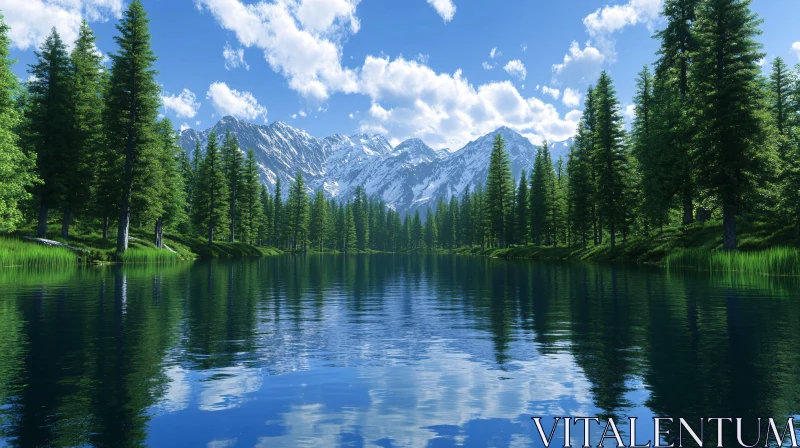 AI ART Serene Lake with Majestic Mountain Backdrop