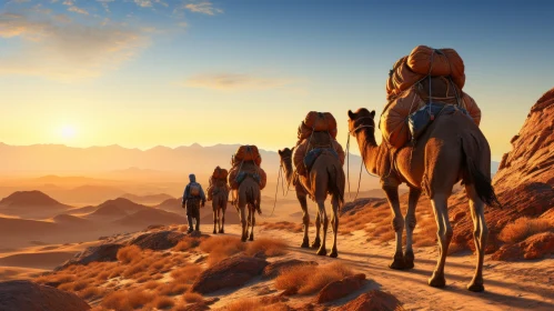Captivating Desert Landscape with Camels | Travel Illustration