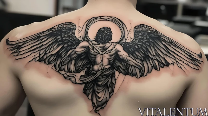 AI ART Detailed Angel Back Tattoo Design