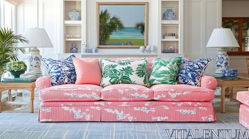 AI ART Cozy Interior Design with Floral Sofa