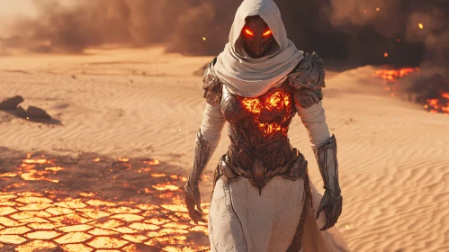 Hooded Figure in Scorched Desert