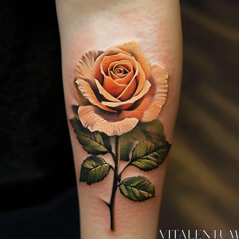 Exquisite Single Rose Tattoo on Arm AI Image