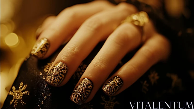 Elegant Woman's Hand with Gold Ring on Black Velvet AI Image