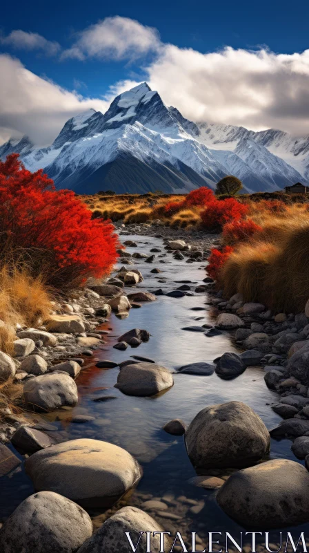 Enchanting Forest Landscape with Red Grass | Maori Art Influence AI Image