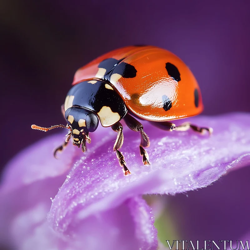 AI ART Macro Image of Ladybug on Flower Petal