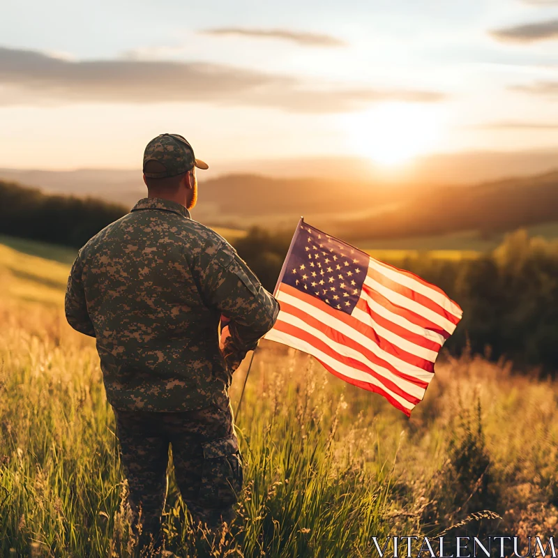 AI ART American Pride: Soldier at Sunset