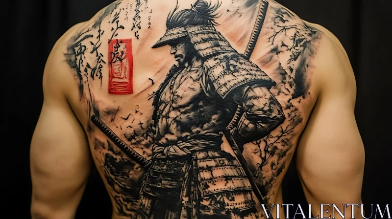 Intricate Samurai Back Tattoo Art AI Image