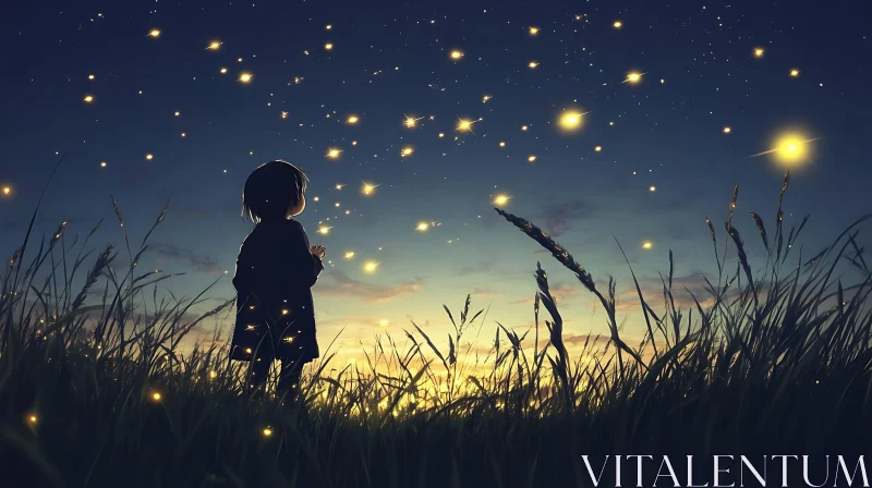 AI ART Childhood Wonder Under a Starry Sky