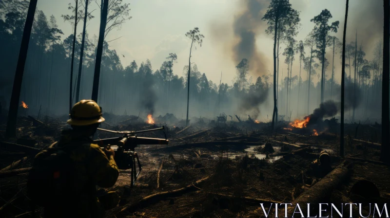 Forest Firefighter: A Tale of Bravery Amidst Flames AI Image