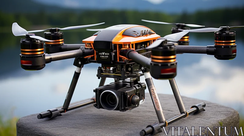 Orange Drone against Natural Backdrop AI Image