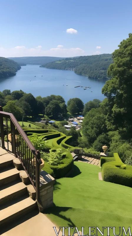 Serene Green Lawn and Docked Boat: Captivating English Countryside AI Image