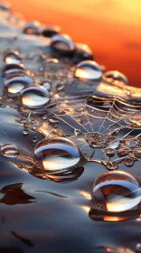 Sunset Scene with Water Drops on Spider Web