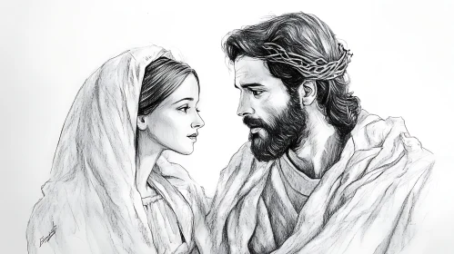 Jesus and Mary Pencil Art