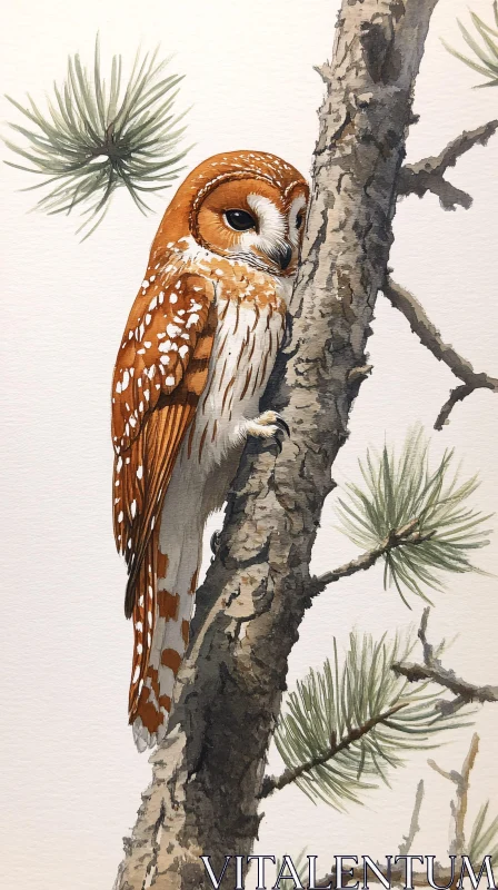 Camouflaged Owl on Tree AI Image