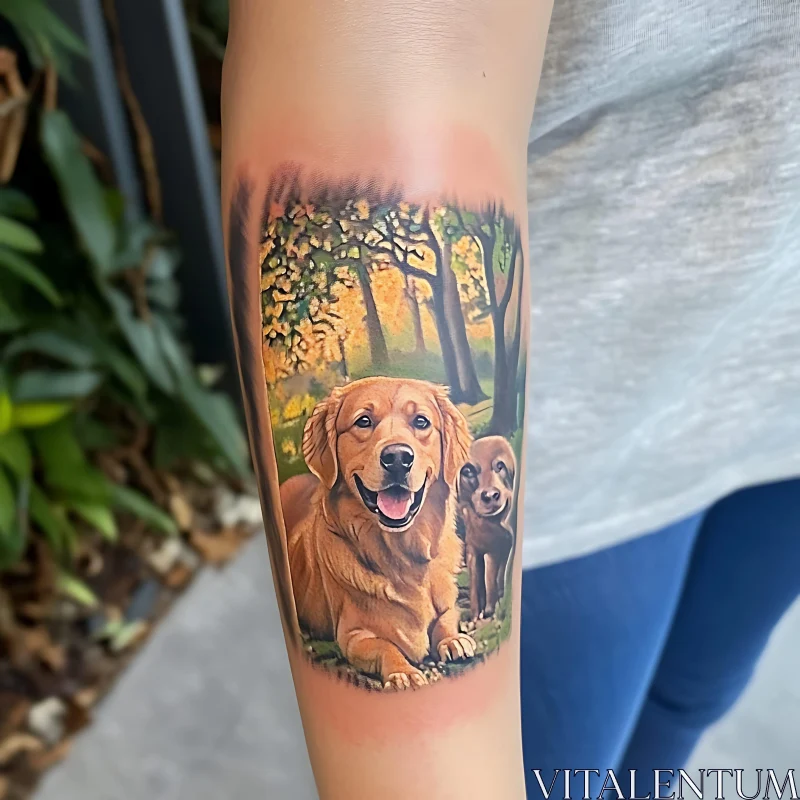 Forearm Tattoo of Dogs in Nature AI Image