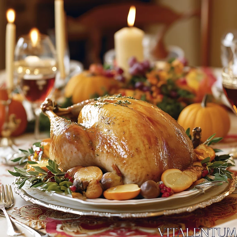 Golden Roasted Turkey Dinner Celebration AI Image