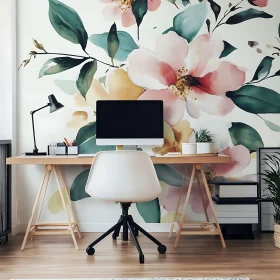 Floral Wallpaper Home Office Setup