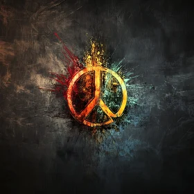 Textured Peace Sign with Vibrant Splashes