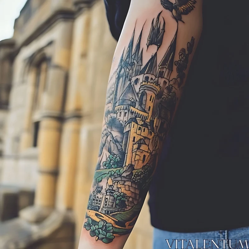 Medieval Castle Arm Tattoo Art AI Image