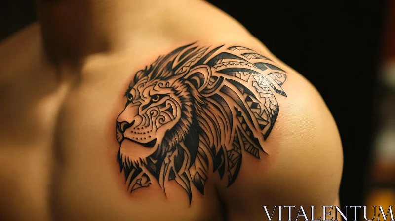 Geometric Lion Tattoo Shoulder Ink AI Image