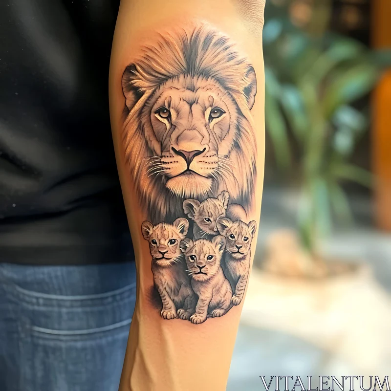 Realistic Lion Family Tattoo AI Image