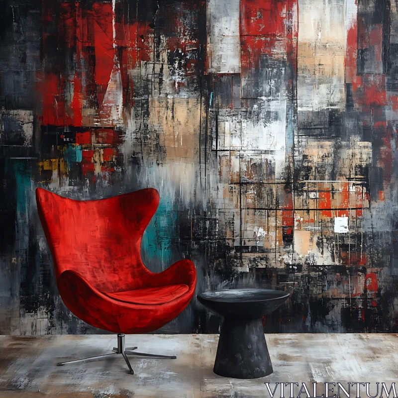 AI ART Contemporary Art Decor with Red Chair